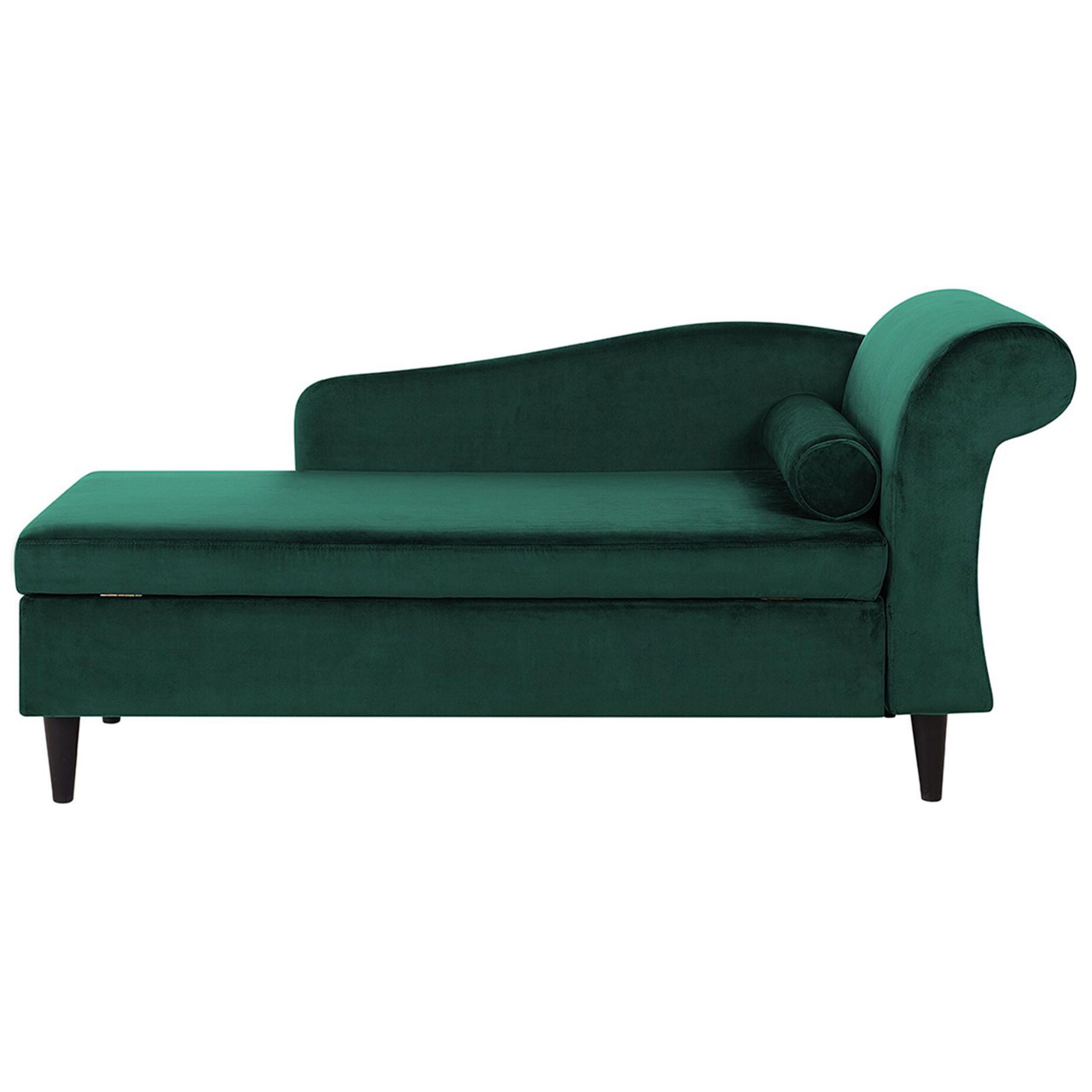 CHAISELONGUE Samtstoff smaragdgrün rechtsseitig Luiro - Schwarz/Grün, Textil (160/77/70cm) - Beliani