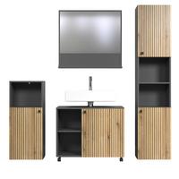 BADMÖBEL-SET Evoke Eiche, grau 180 x 186 cm 4-teilig, Badkombination in modernem Design - Eichefarben/Anthrazit, Holzwerkstoff/Metall (31/95/40cm) - Top.Furn