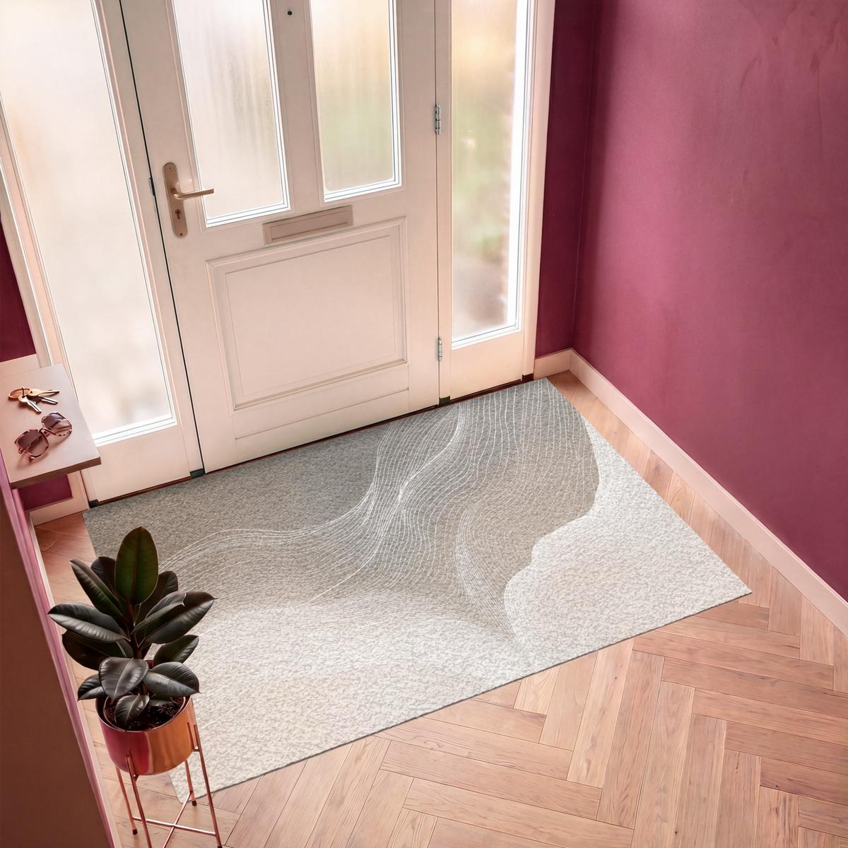 FUSSMATTE Wellenlinien - Luftströme - Harmonisch Schmutzfänger 180x120 cm - Beige, Kunststoff (180/0.4cm) - MuchoWow
