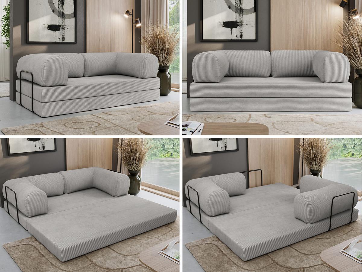 3-SITZER SOFA ORSETTO - Hellgrau Cord - Hellgrau/Schwarz, Textil/Metall (200/70/100cm) - MKS