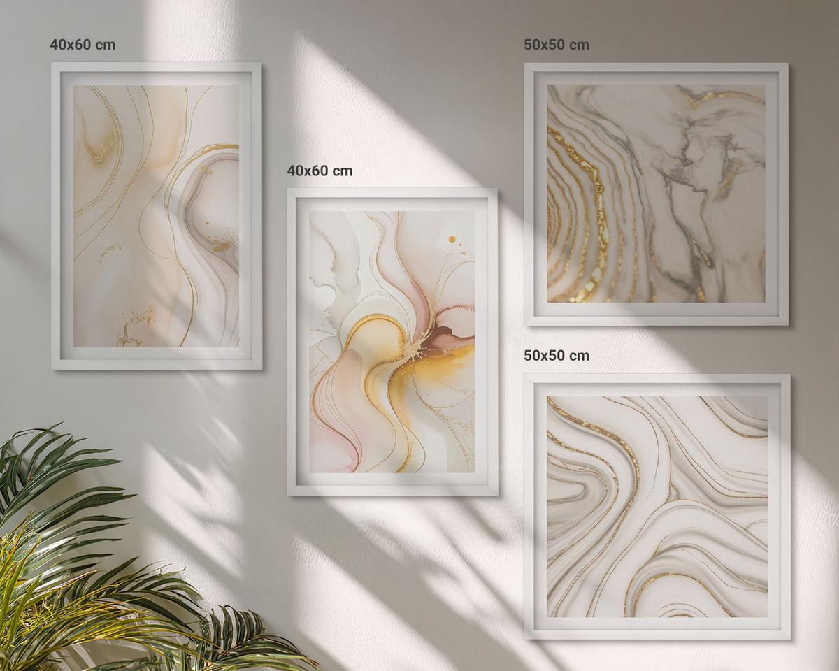 BILDER SET 4er Set - 50x50 cm & 40x60 cm Weißer Rahmen - Abstrakte warme Muster - Weiß, Kunststoff (50/50cm) - TULUP