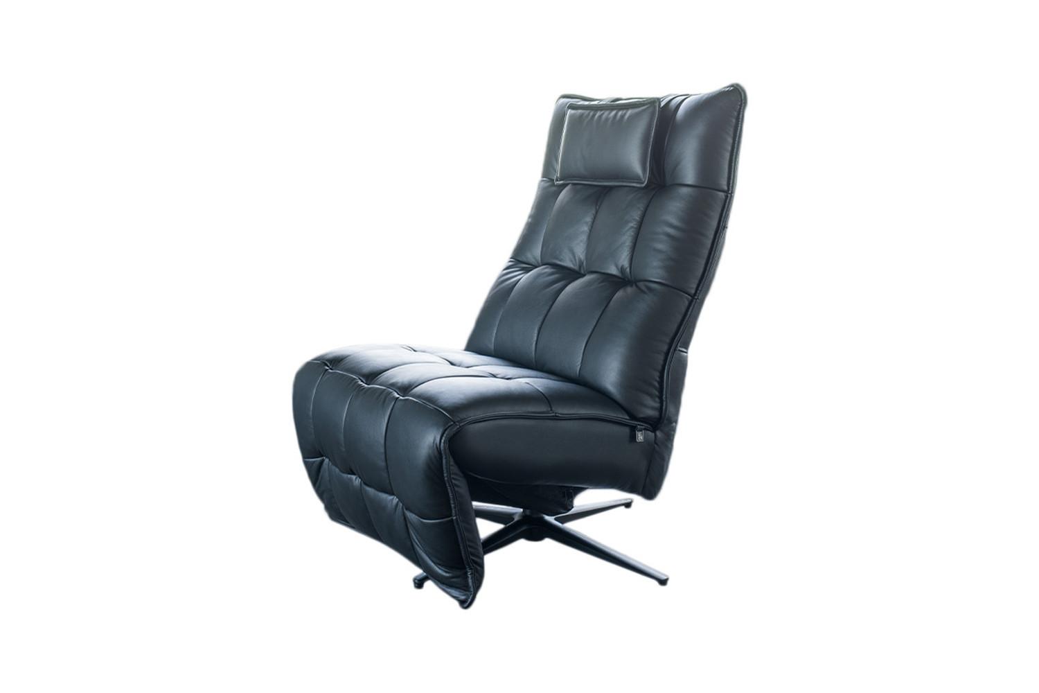 RELAXSESSEL MIKO Schwarz Leder Relaxfunktion - Schwarz, Leder/Metall (75/115/94cm) - KAWOLA