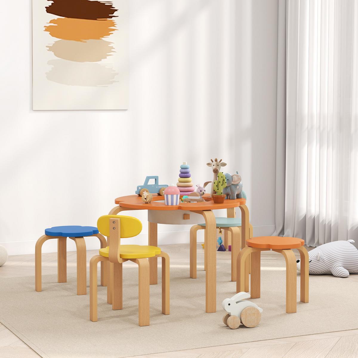 KINDERSITZGRUPPE 5er Set Pappelholz Polyester Mehrfarbig - Multicolor, Holz (69/45/69cm) - AIYAPLAY