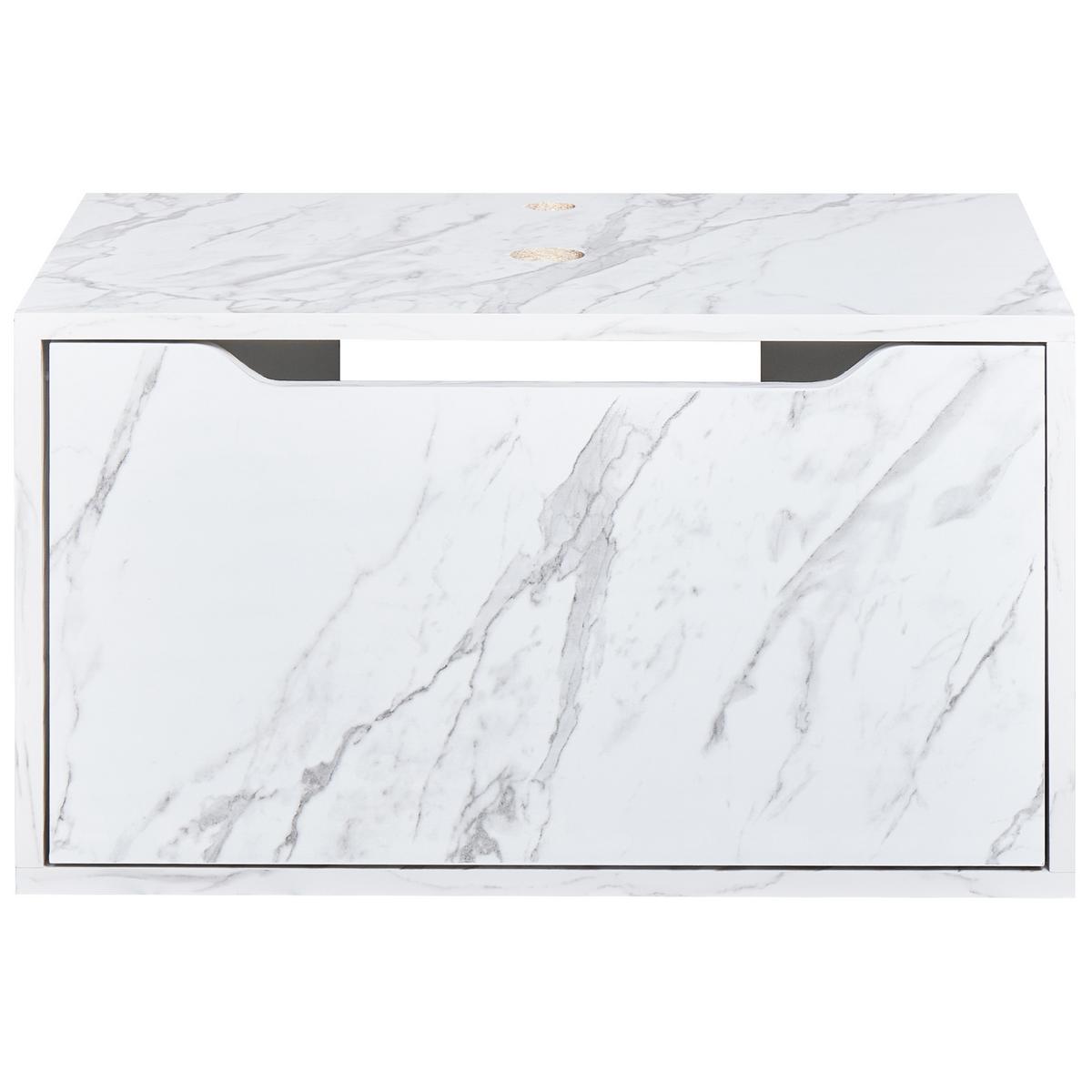 WASCHBECKENUNTERSCHRANK wandmontiertk 60 cm Weißer Marmor Petrolina - Weiß, Holzwerkstoff (60/33/39cm) - Beliani