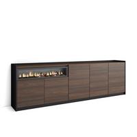 SIDEBOARD, Highboard, Dunkler Eiche und Schwarz, Elektrokamin, 260/37/80cm - Hellbraun, Holzwerkstoff (260/80/37cm) - Skraut Home