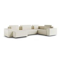 PANORAMASOFA Lorenzo 5 Sitzplätze Cremefarben - Weiß, Holz (378/85/236cm) - Petits-meubles