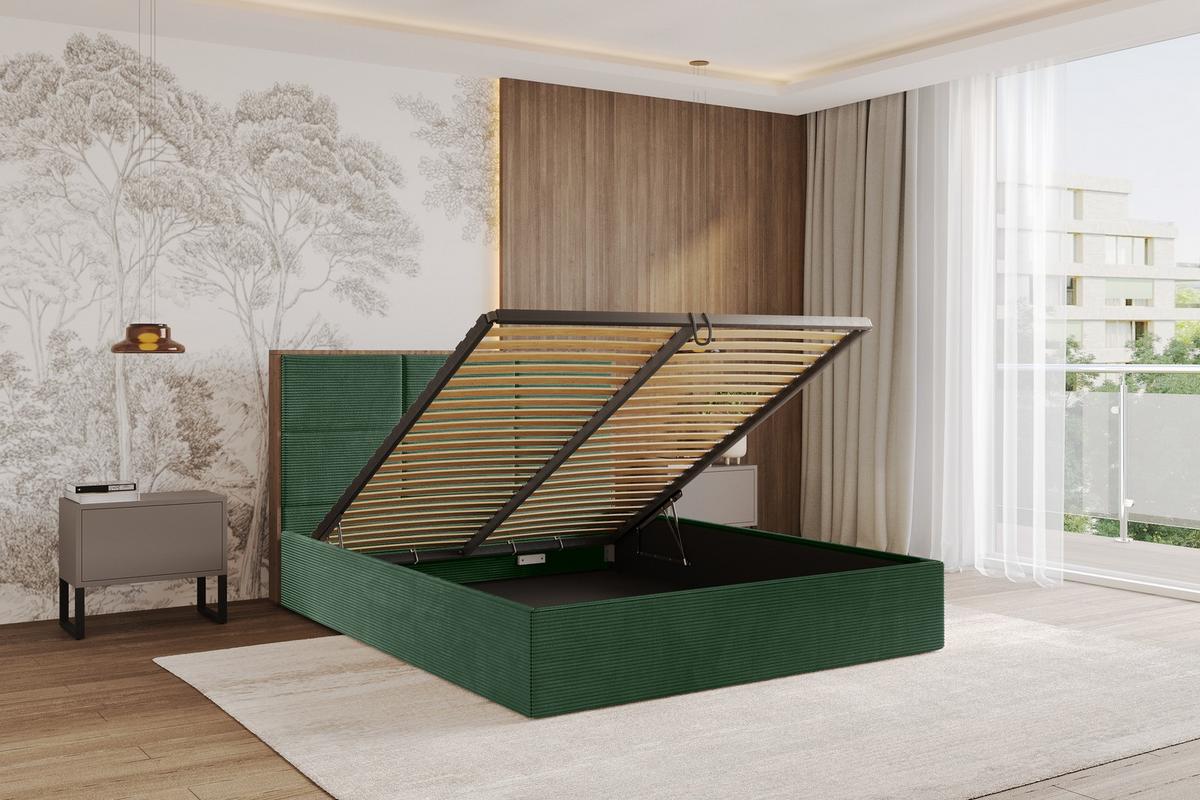 POLSTERBETT mit Bettkasten und Lattenrost, Boxbett ohne Matratze - LILA 160x200 Grün - Olivgrün, Holzwerkstoff/Textil (160/200cm) - ALTDECOR