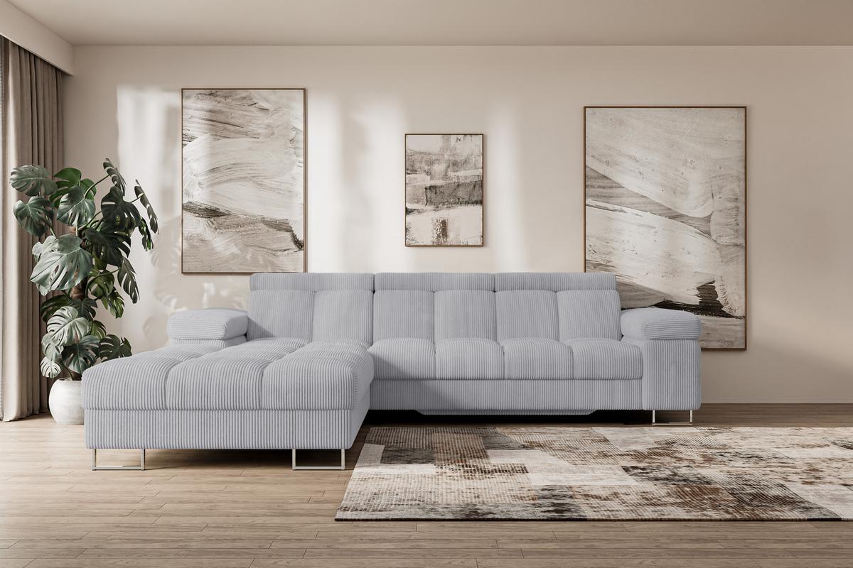 ECKSOFA mit Schlaffunktion Ottomane Links 271x203x79 Grau Cord - Anthrazit, Holzwerkstoff/Textil (271/203cm) - ALTDECOR
