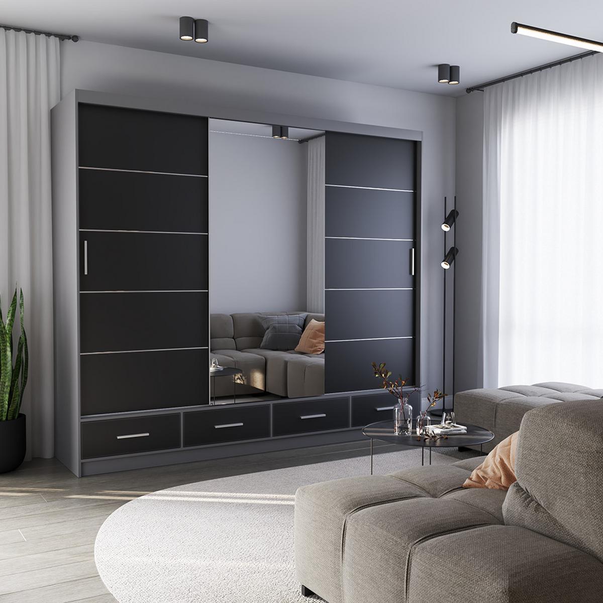 KLEIDERSCHRANK Florence 250 cm, 250/215/64, 2-türig, schwarz - Schwarz, Holzwerkstoff (250/215/64cm) - imoebel24