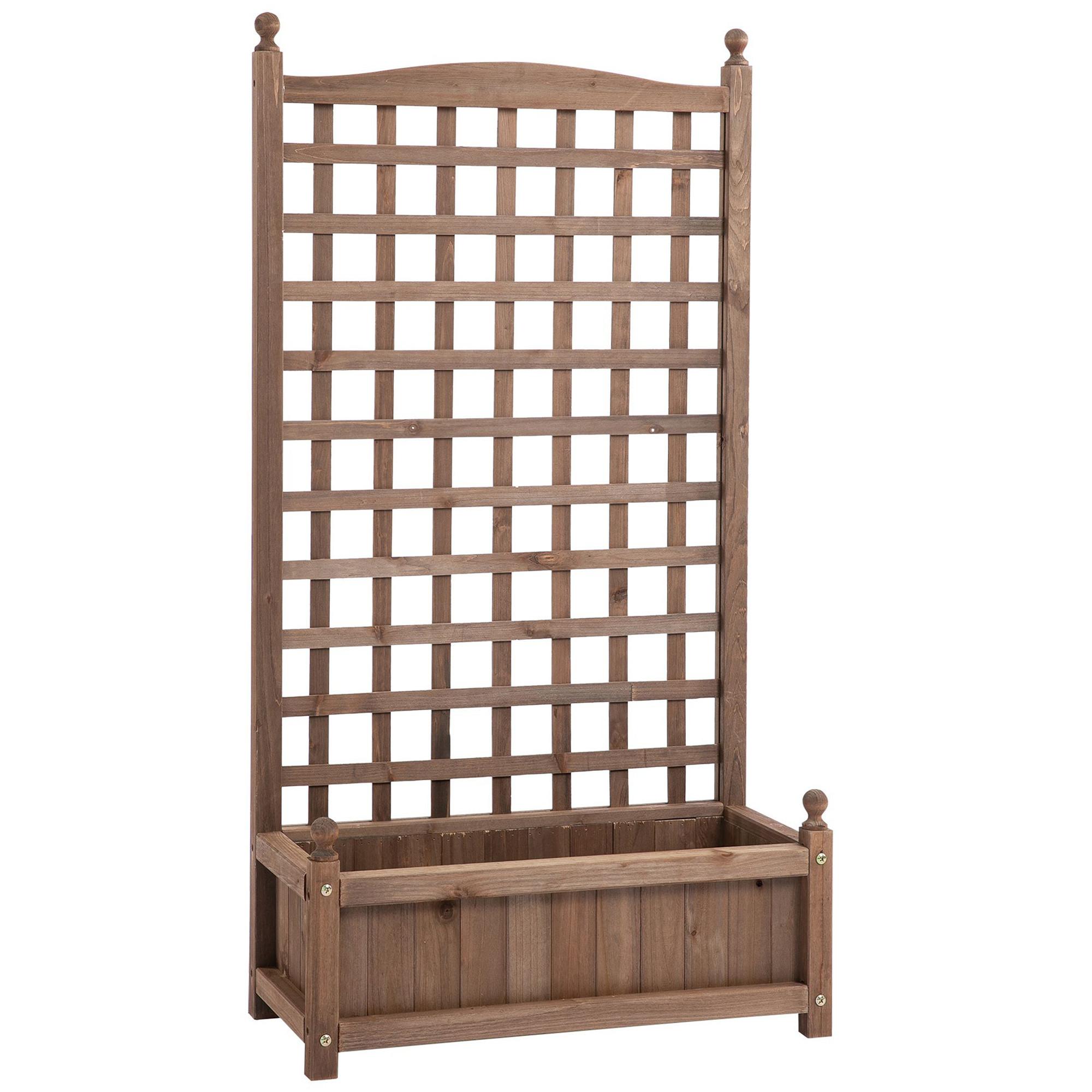 PFLANZKASTEN Blumenständer Rankkasten, mit Leckage-Löcher, Tannenholz, Dunkelbraun - Dunkelbraun, Holz (28/120/64cm) - Outsunny