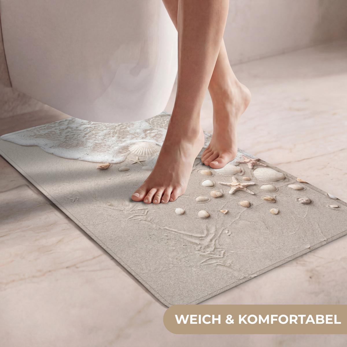 WC-VORLEGER Muscheln - Seesterne - Strand WC Teppich 50x80 cm - Sandfarben, Textil (50/1cm) - OnlyWow