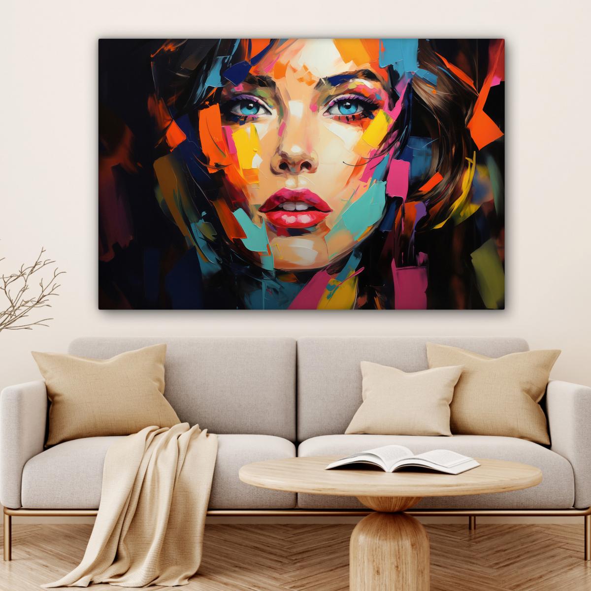 LEINWANDBILD Frau - Porträt - Farbenfroh - Kunst XXL 150x100 cm - Multicolor, Textil (150/100cm) - MuchoWow