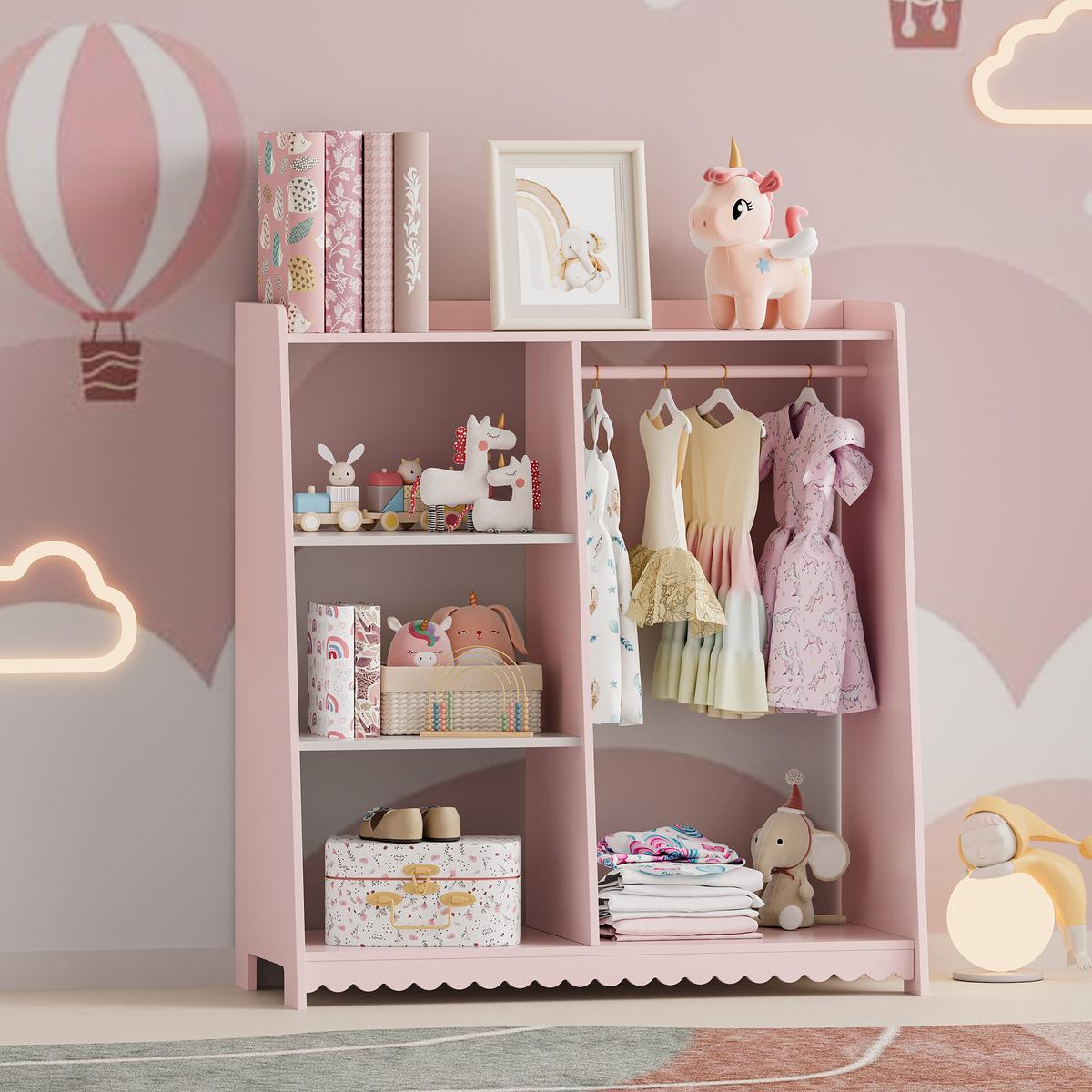 KINDERGARDEROBE Vestnes - Pink/Weiß, Holzwerkstoff (80/90/38cm) - [en.casa]