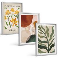 BILDER SET 3er Set - 40x60 cm Silberner Rahmen - Florale abstrakte Formen - Silberfarben, Kunststoff (40/60cm) - TULUP