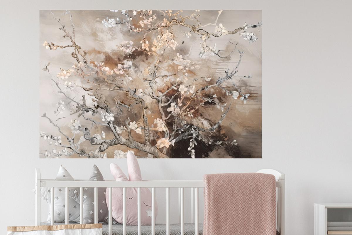 WANDTATTOO Mandelblüte - Kunst - Van Gogh - Beige - Abstrakt Wandsticker 120x80 cm - Braun, Kunststoff (120/80cm) - MuchoWow