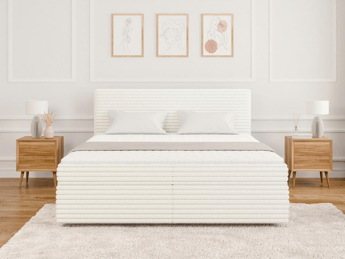 BOXBETT Roma 180/200 cm Hellbeige Plüschcord - Beige/Schwarz, Holz/Kunststoff (180/200cm) - S-Style