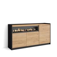 SIDEBOARD, Highboard, Eiche Schwarz, Elektrokamin, 156/37/80cm - Eichefarben, Holzwerkstoff (156/80/37cm) - Skraut Home