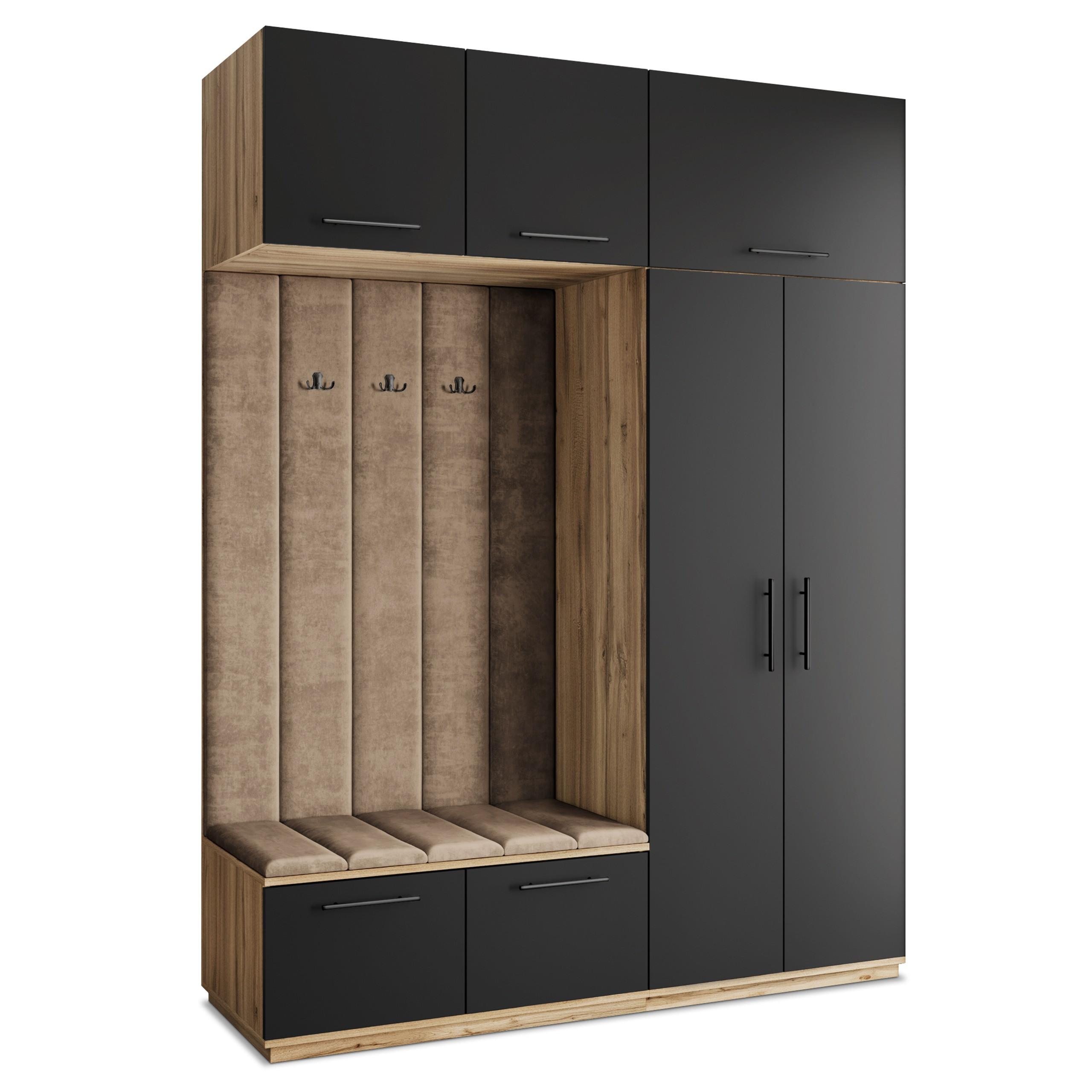 GARDEROBENSCHRANK REMA 180/240/60 cm Modern Garderobe-Set Eiche Wotan - Eiche Wotan/Schwarz, Holzwerkstoff (180/240/60cm) - MASSENO