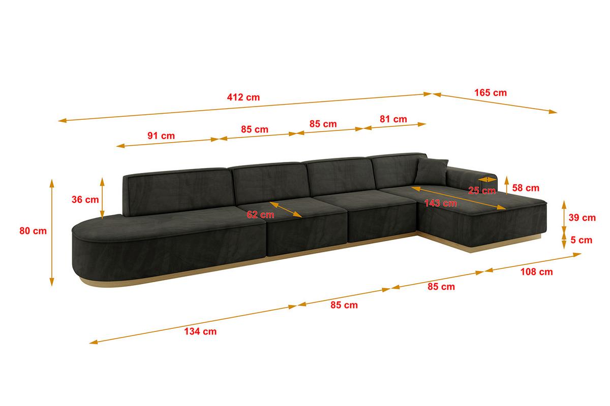 ECKSOFA Ottomane Rechts IREA-L3-v2 - 412x165x80 cm Schwarz - Schwarz, Holzwerkstoff/Textil (412/165cm) - ALTDECOR