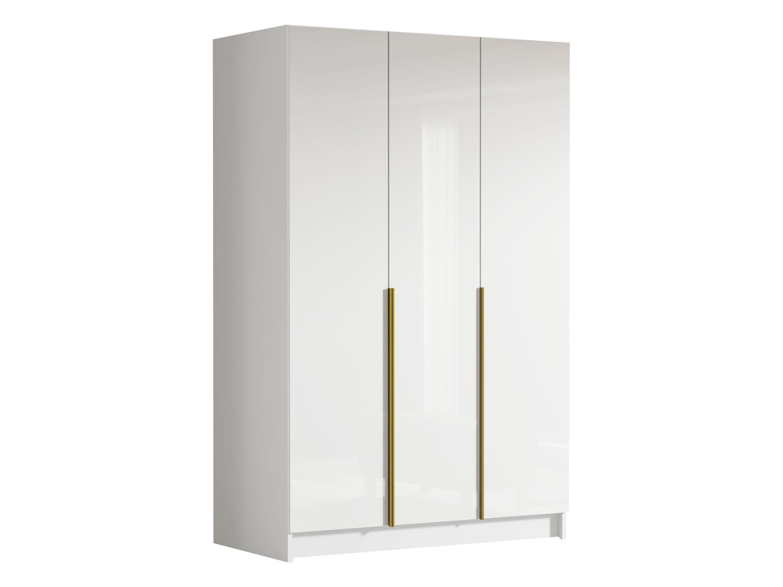 KLEIDERSCHRANK Calia I - Weiß Hochglanz/Goldfarben, Holzwerkstoff/Metall (150/215/58cm) - MIRJAN24