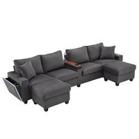ECKSOFA aus Cord in Grau mit LED-Beleuchtung & smarten USB-Anschlüssen - Grau, Textil (128.5/334cm) - Urban Meuble