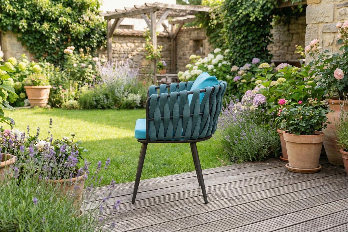 GARTENSTUHL LUSHA Petrol Kunststoff, Metall (1er-Set) - Petrol, Metall (62/78/63cm) - KAWOLA