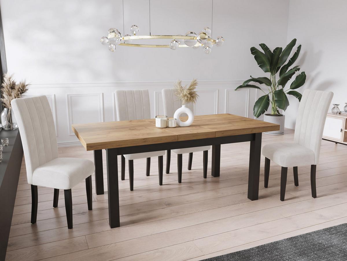 ESSTISCH Gemini rechteckig ausziehbar, Wotan Eiche 120-160/80/78 cm - Eiche Wotan/Schwarz, Holz/Holzwerkstoff (80/160/78cm) - WFL GROUP