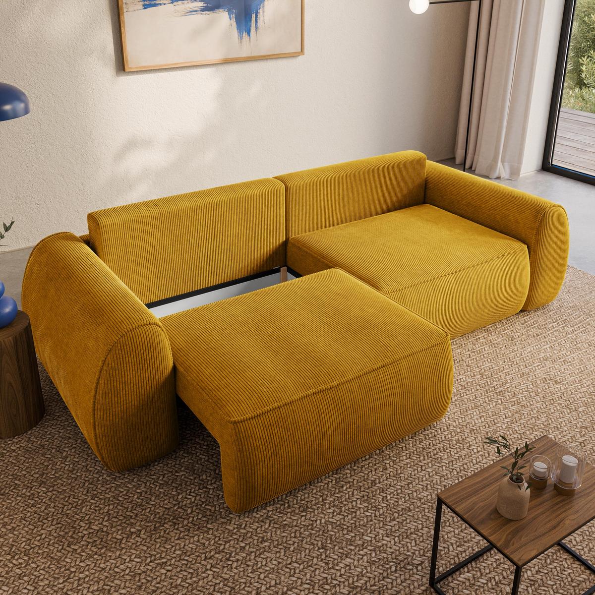 BETTSOFA ZEFEO Gelb Kordstoff mit Schlaffunktion - Gelb, Textil (264/96/106cm) - MASSENO