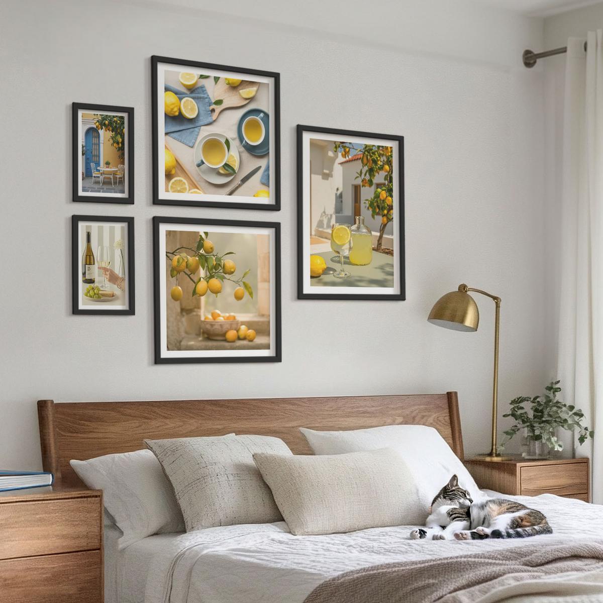 BILDER SET 5er Set - 50x50 cm & 20x30 cm & 40x60 cm Schwarzer Rahmen - Patio Sun Limonade - Schwarz, Kunststoff (40/60cm) - TULUP