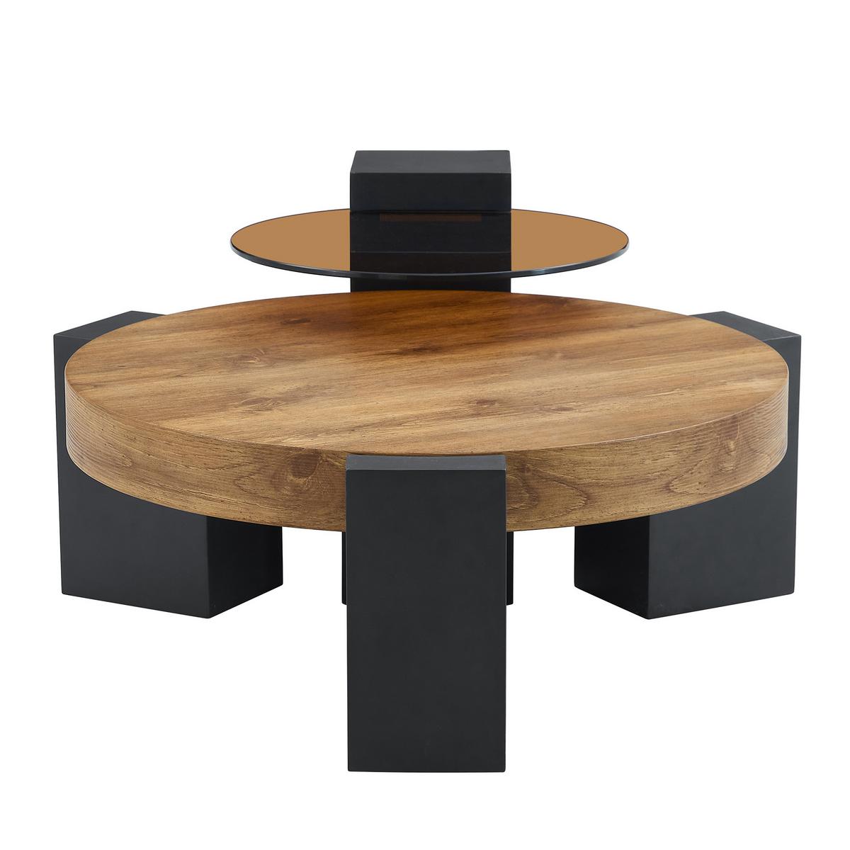 COUCHTISCH set glas holzoptik zerlegbar flexibel - Eichefarben, Holzwerkstoff (61/61/44cm) - Urban Meuble