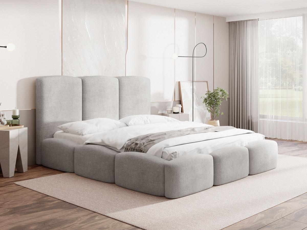 POLSTERBETT Harmony mit Bettkasten & Lattenrost in Hellgrau Chenille 160 x 200 cm - Birkefarben/Hellgrau, Holzwerkstoff/Kunststoff (160/200cm) - WFL GROUP