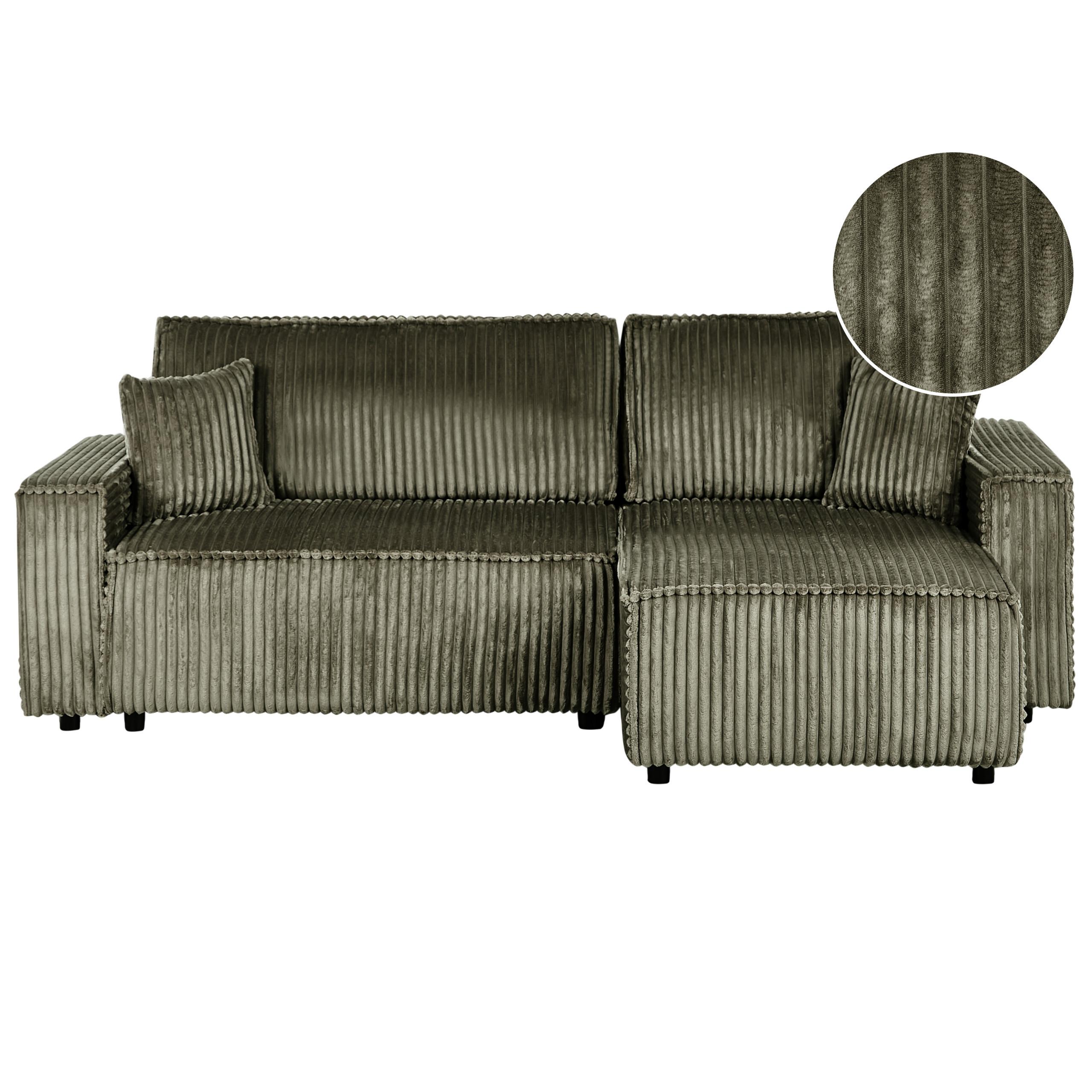 ECKSCHLAFSOFA 3-Sitzer Cord Grün mit Stauraum linksseitig Abacka - Grün, Textil (247/147cm) - Beliani