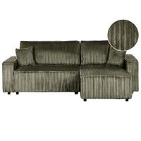 ECKSCHLAFSOFA 3-Sitzer Cord Grün mit Stauraum linksseitig Abacka - Grün, Textil (247/147cm) - Beliani