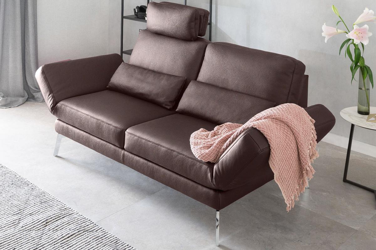 LEDERSOFA HURRICANE Braun Leder - Silberfarben/Braun, Leder (170/87/141cm) - KAWOLA
