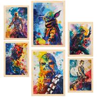 POSTER Set Mit 6 Bunte Starwars A3 & A4 Rahmen Aus Hellem Holz - Beige, Papier (29/3/42cm) - Nacnic