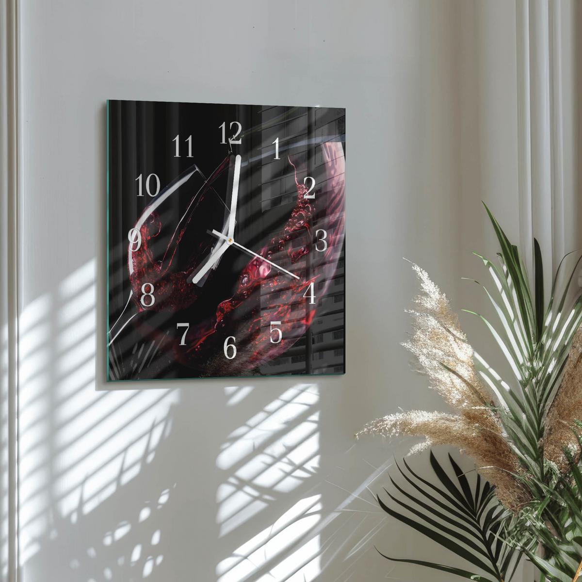 WANDUHR aus Glas 30x30 cm - Wein - Rot, Glas (30/30/0.4cm) - TULUP
