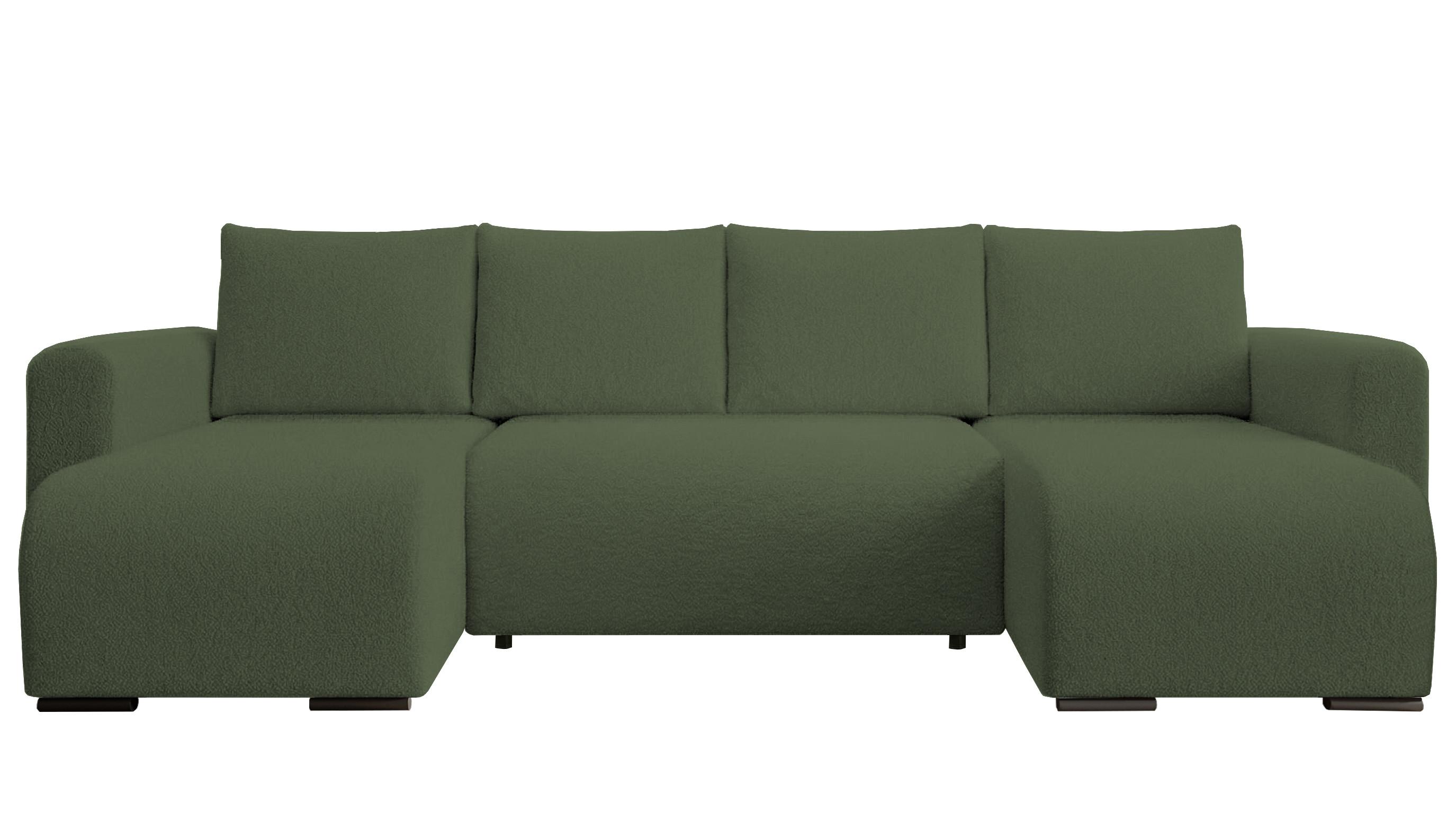 WOHNLANDSCHAFT DORA U mit Bettkasten und Schlaffunktion, U-Form, bequem - Grün, Textil (305/85/140cm) - Storez24