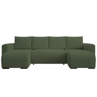 WOHNLANDSCHAFT DORA U mit Bettkasten und Schlaffunktion, U-Form, bequem - Grün, Textil (305/85/140cm) - Storez24