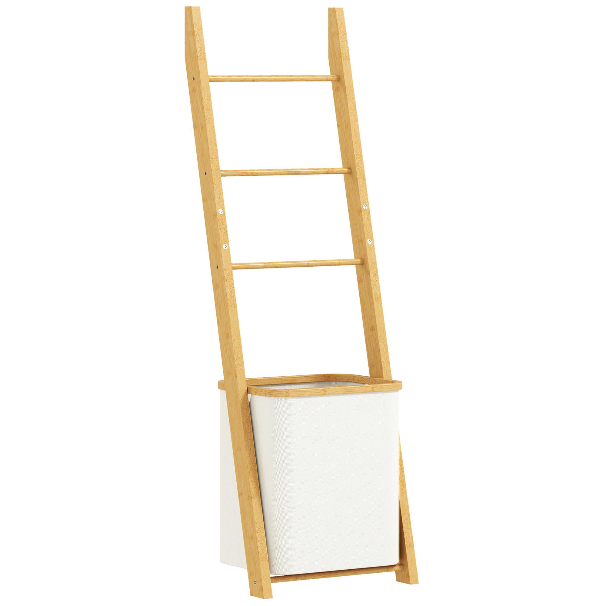 BADEZIMMER-REGAL Bambus Polyester Cremeweiß - Creme, Holz (35/133/43cm) - HOMCOM
