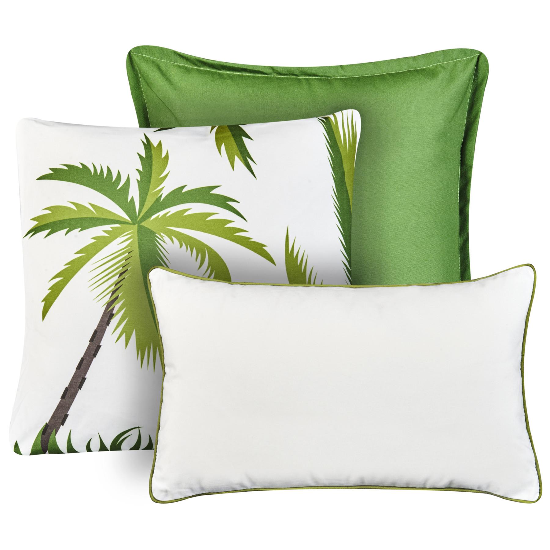 GARTENKISSEN 3er-Set Grün 30/50 cm Seaside - Weiß/Grün, Textil (45/12/45cm) - Beliani