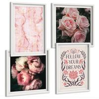 BILDER SET 4er Set - 50x50 cm & 40x60 cm Weißer Rahmen - Vintage-Rosen-Marmorträume - Weiß, Kunststoff (50/50cm) - TULUP
