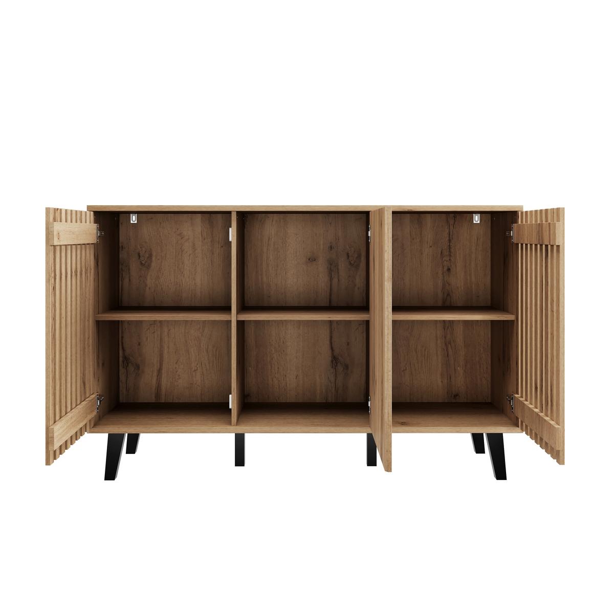 3-TÜRIGES Buffet mit Lamellendesign in Natürlicher Holzoptik,Beige - Naturfarben, Textil (40/95/150cm) - Urban Meuble