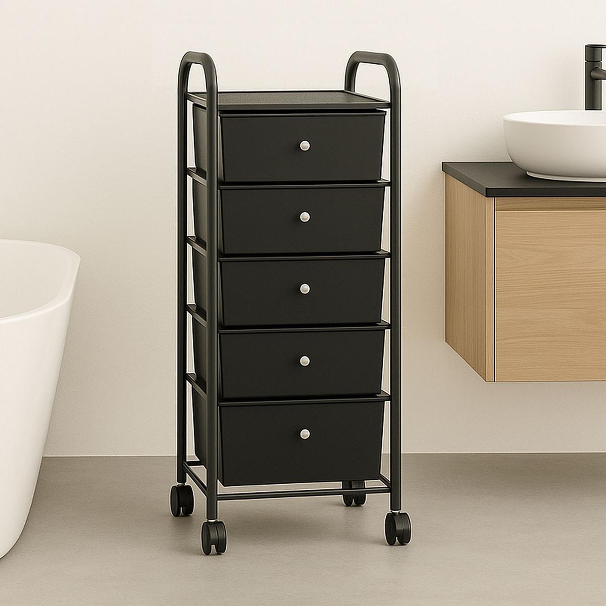 BADROLLWAGEN GINA - Schwarz, Kunststoff/Metall (33/94/40cm) - IDIMEX