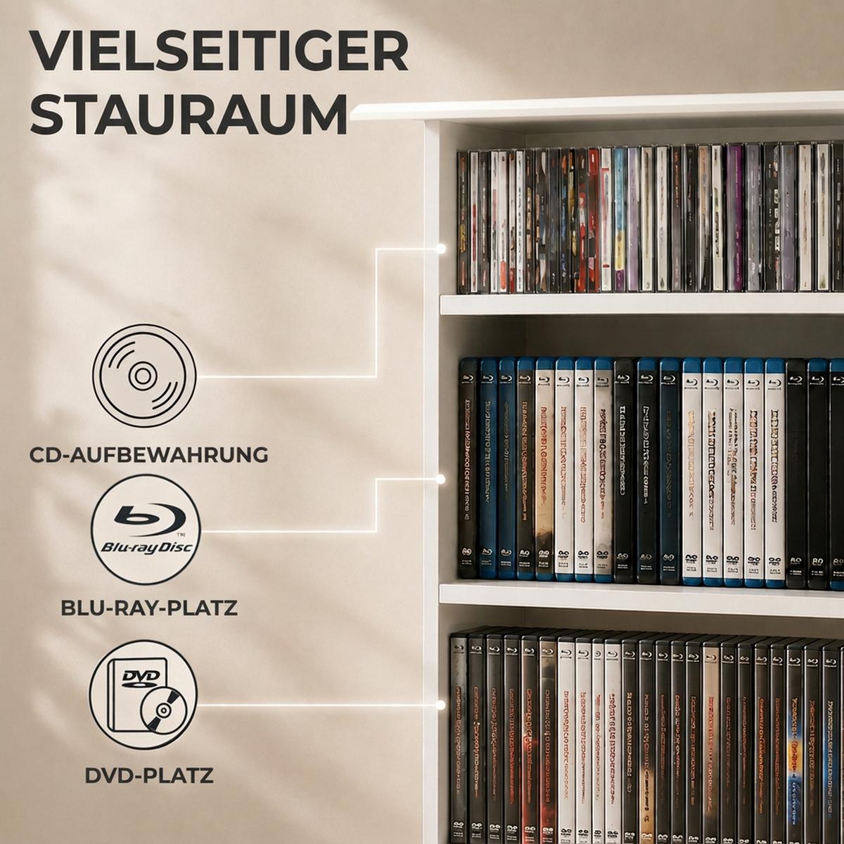 MEDIENSCHRANK Holzspanplatte Weiß - Weiß, Holzwerkstoff (24/126.3/58cm) - HOMCOM