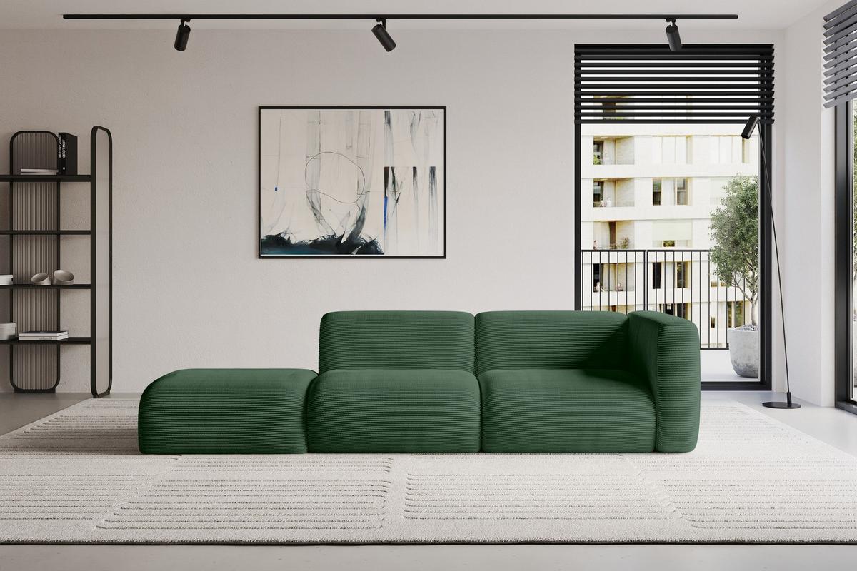 SOFA Ottomane Rechts MIRA-S3 296x89x70 Grün Cord - Salbeigrün/Schwarz, Holzwerkstoff/Kunststoff (296/70/89cm) - ALTDECOR