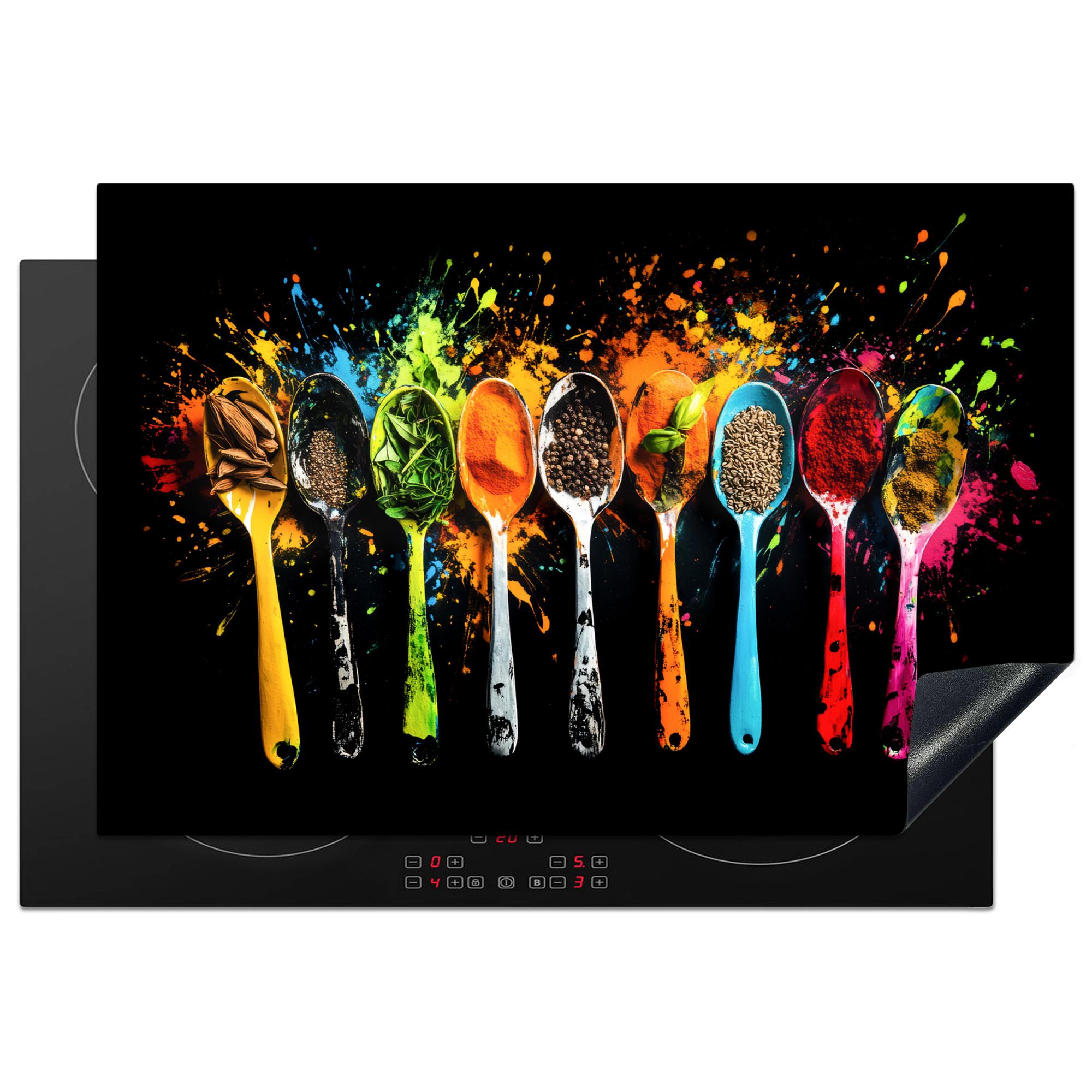 HERDABDECKPLATTE Löffel - Gewürze - Modern - Graffiti - Farbe - Farbenfroh Induktionsmatte 77x51 cm - Multicolor, Kunststoff (77/51/0.2cm) - MuchoWow