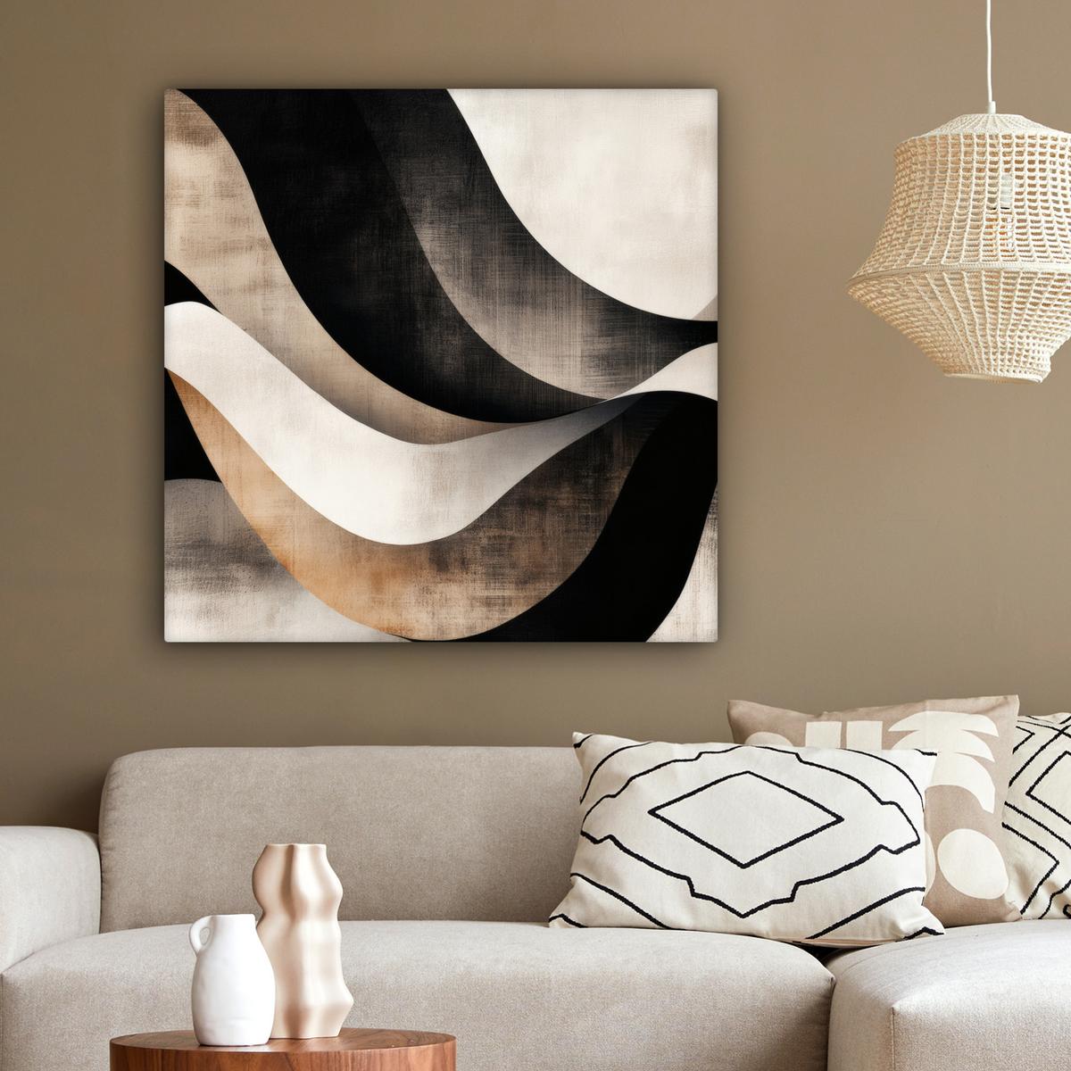 LEINWANDBILD Abstrakt - Wellen - Schwarz - Verwittert Deko Groß 90x90 cm - Trüffeleichefarben, Textil (90/90cm) - MuchoWow
