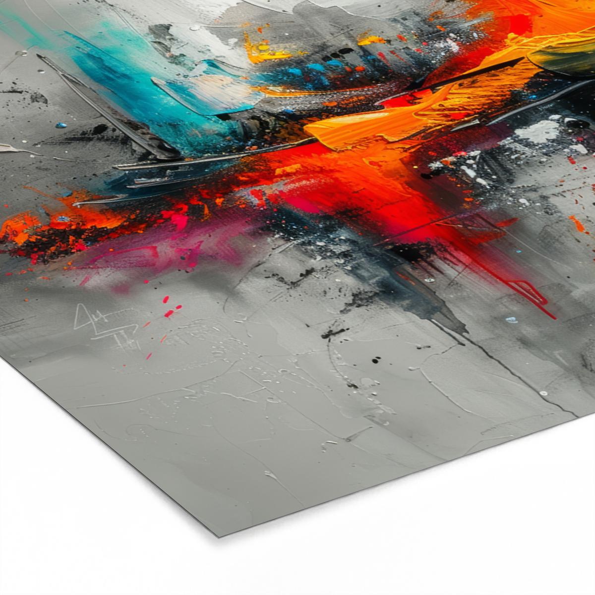 POSTER MIT RAHMEN Moderne Kunst - Orange - Grau - Abstrakt 60x40 cm - Hellgrau, Papier (60/40cm) - MuchoWow