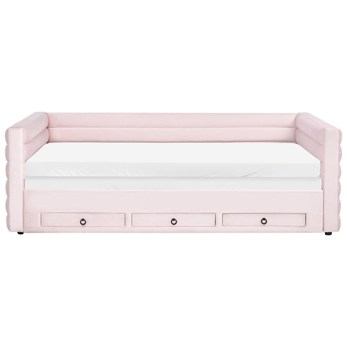 TAGESBETT mit Stauraum 90/180/200 Samtstoff Pastellrosa Meudon - Pink, Textil (90/200cm) - Beliani