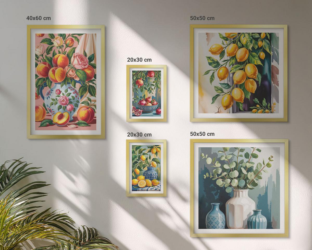 BILDER SET 5er Set - 50x50 cm & 20x30 cm & 40x60 cm Goldrahmen - Amalfi-Zitronen und -Orangen - Goldfarben, Kunststoff (40/60cm) - TULUP